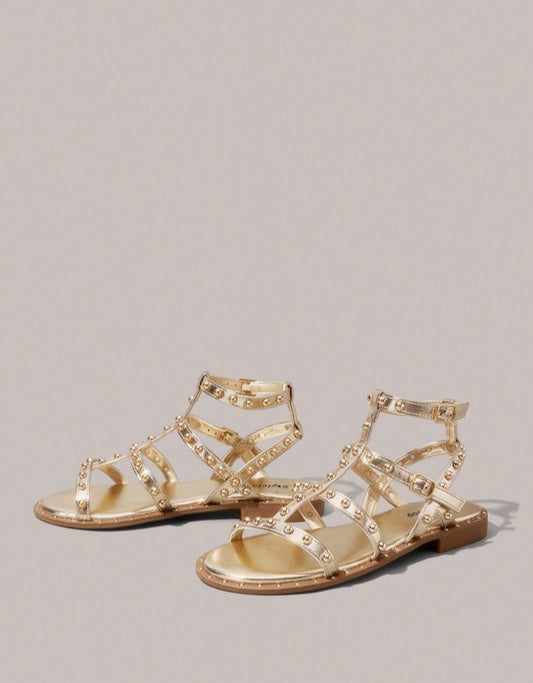 Sandales gladiateurs cloutée miss tya gold or