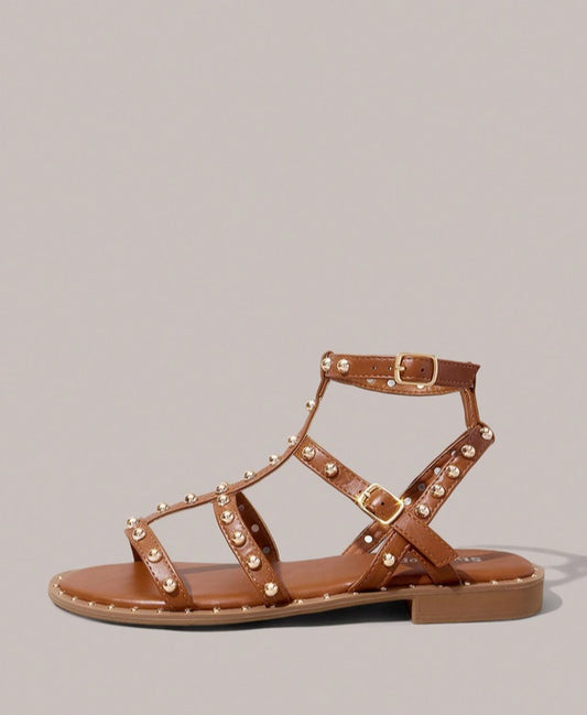 Sandales gladiateurs cloutée miss tya camel