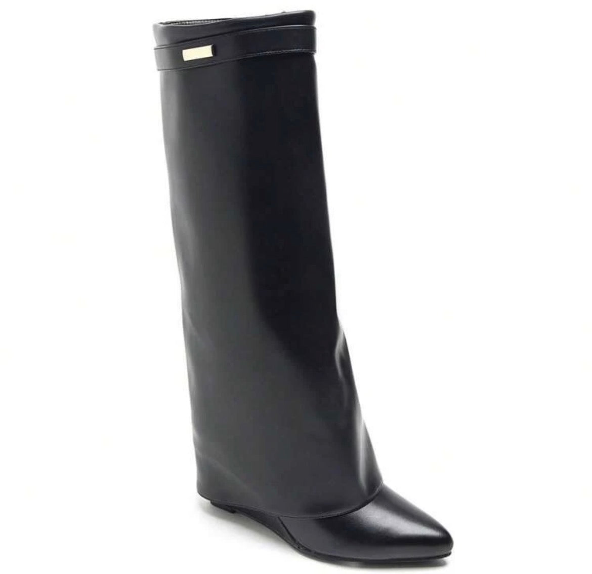 BOTTES SIMILICUIR NOIR TIGE ENVELOPPANTE TALON COMPENSÉ CACHÉ MISS MADISON