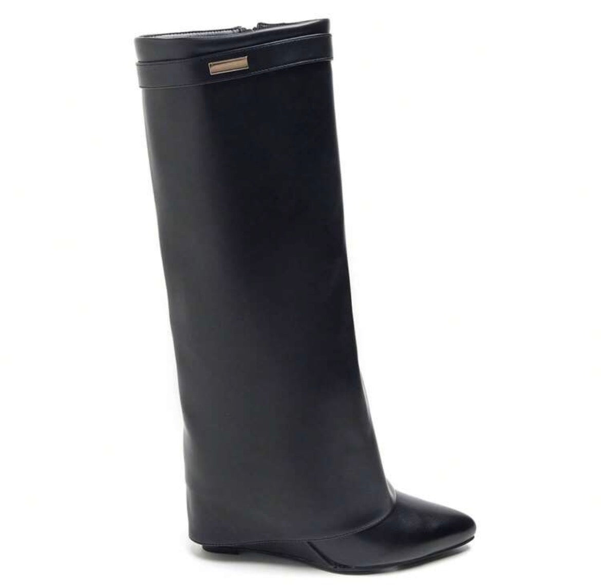BOTTES SIMILICUIR NOIR TIGE ENVELOPPANTE TALON COMPENSÉ CACHÉ MISS MADISON