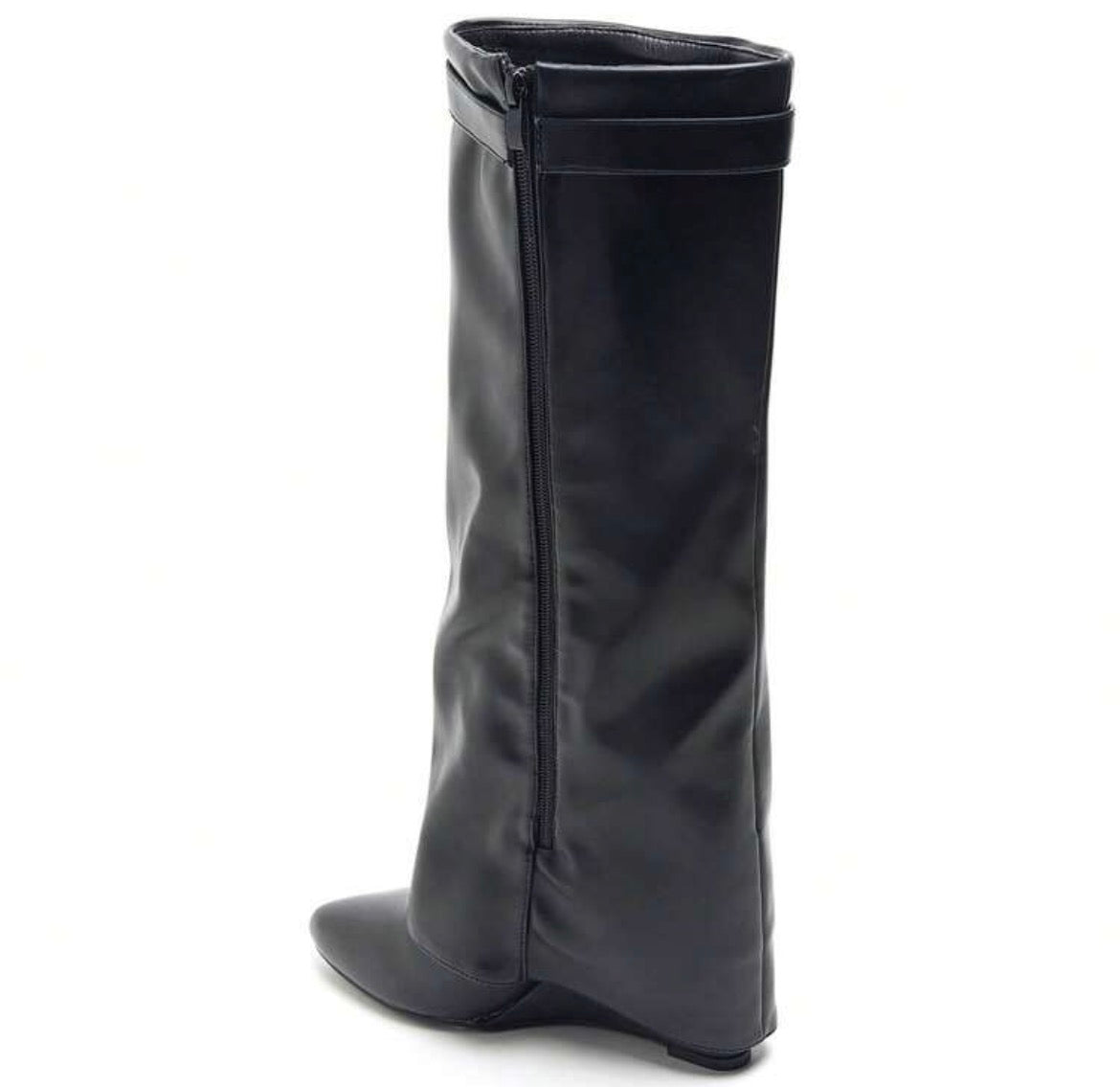 BOTTES SIMILICUIR NOIR TIGE ENVELOPPANTE TALON COMPENSÉ CACHÉ MISS MADISON