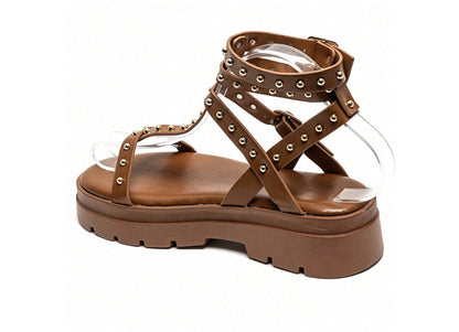 Sandales gladiateurs cloutées à platform miss Glita camel