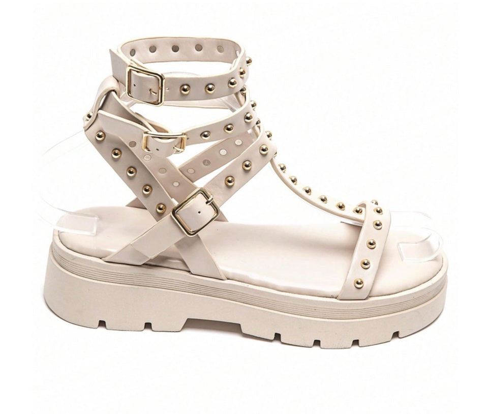 Sandales gladiateurs cloutée à platform miss Glita serpent beige creme