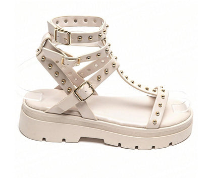 Sandales gladiateurs cloutée à platform miss Glita serpent beige creme