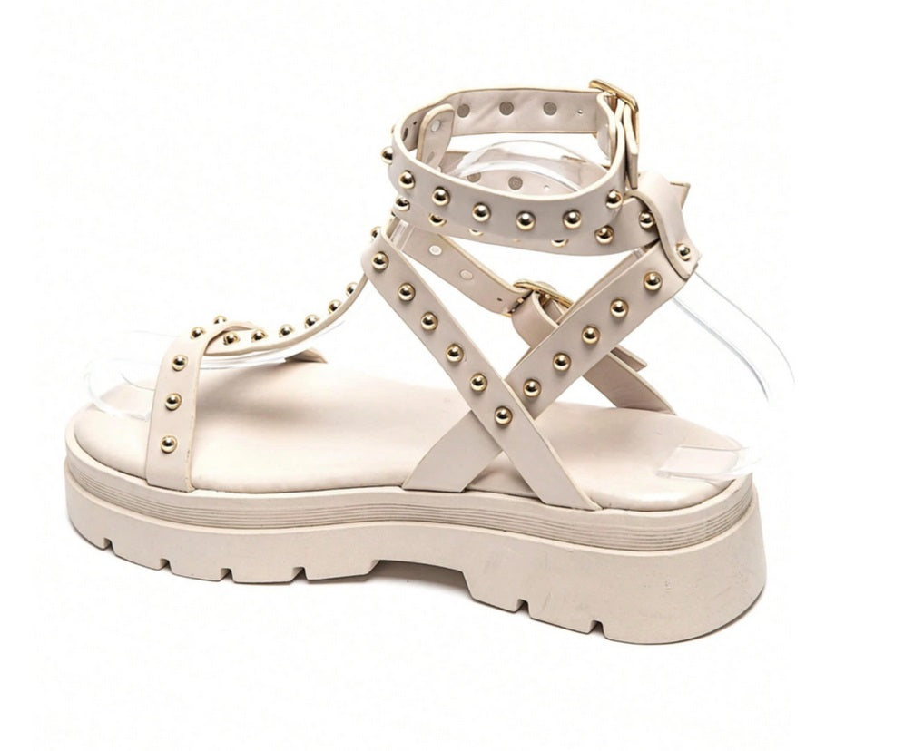 Sandales gladiateurs cloutée à platform miss Glita serpent beige creme