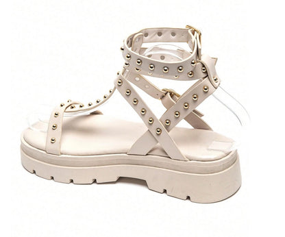 Sandales gladiateurs cloutée à platform miss Glita serpent beige creme