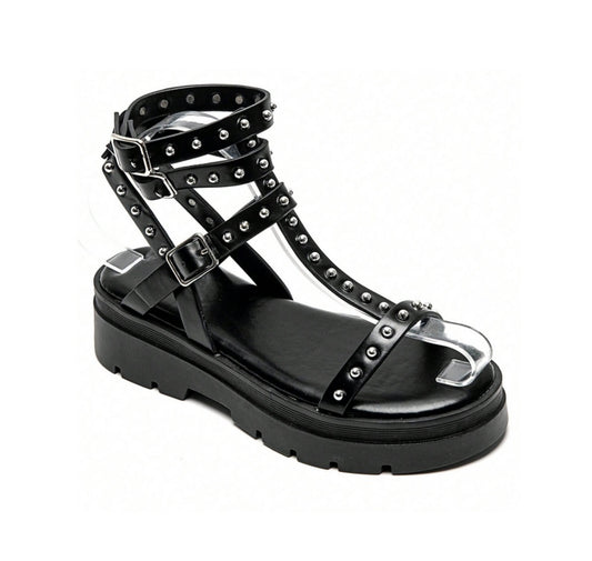 Sandales gladiateurs cloutées à platform miss Glita noir