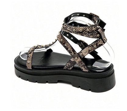 Sandales gladiateurs cloutée à platform miss Glita serpent snake print