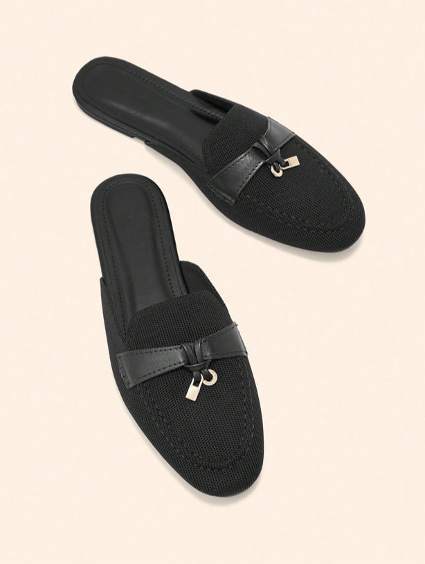 Mules Loafers noir toile à Détails Bijoux