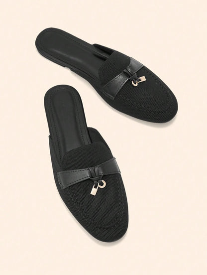 Mules Loafers noir toile à Détails Bijoux