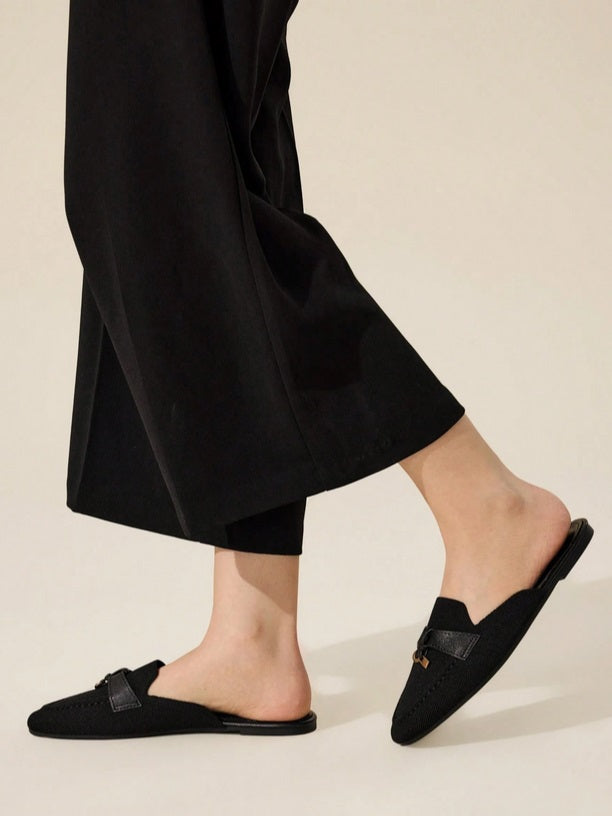 Mules Loafers noir toile à Détails Bijoux