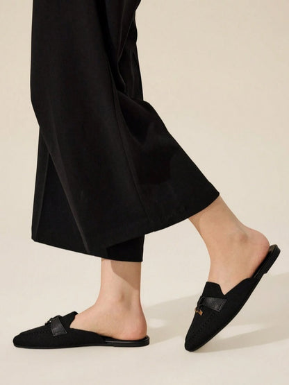 Mules Loafers noir toile à Détails Bijoux