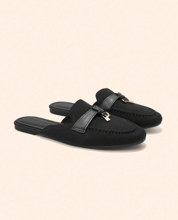 Mules Loafers noir toile à Détails Bijoux