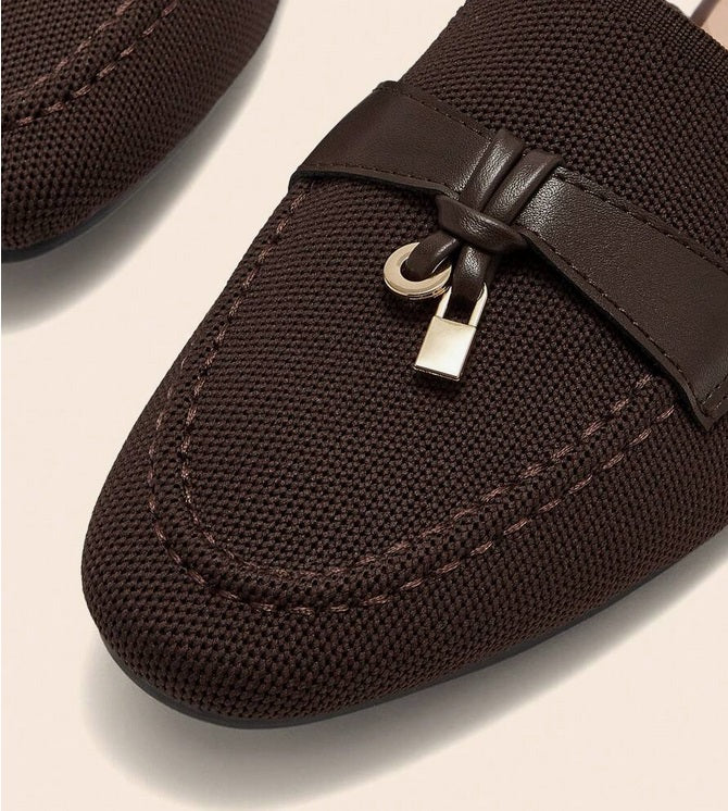 Mules Loafers choco toile à Détails Bijoux