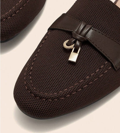 Mules Loafers choco toile à Détails Bijoux