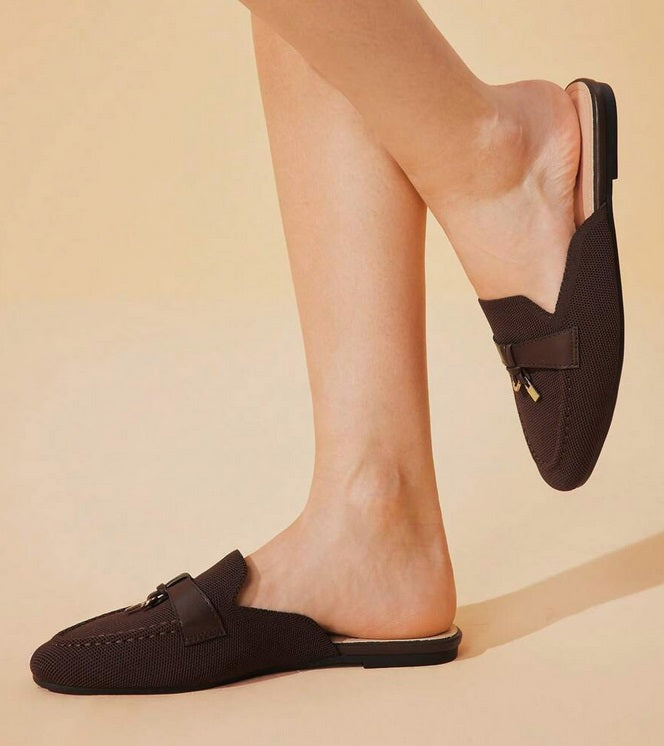 Mules Loafers choco toile à Détails Bijoux