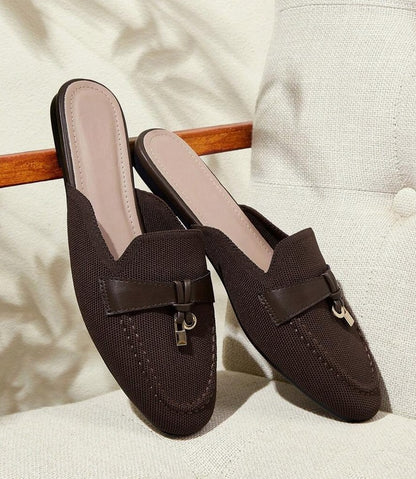 Mules Loafers choco toile à Détails Bijoux