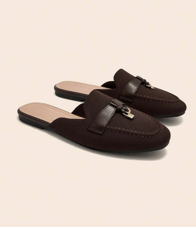 Mules Loafers choco toile à Détails Bijoux
