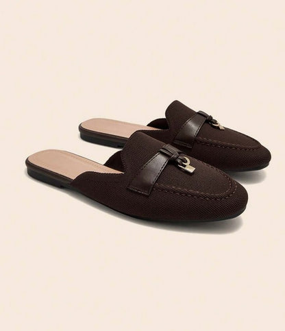 Mules Loafers choco toile à Détails Bijoux