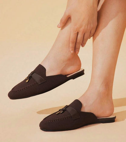 Mules Loafers choco toile à Détails Bijoux