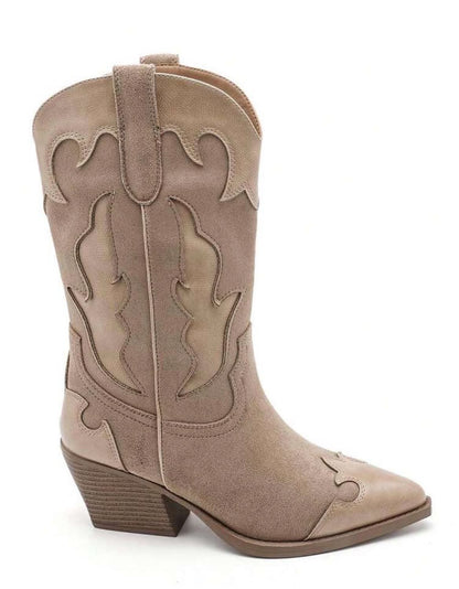 BOTTES WESTERN FEMME EFFET DAIM & CUIR TON SUR TON – TAUPE MISS STERNA
