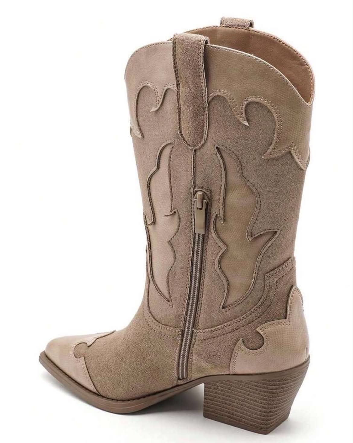 BOTTES WESTERN FEMME EFFET DAIM & CUIR TON SUR TON – TAUPE MISS STERNA