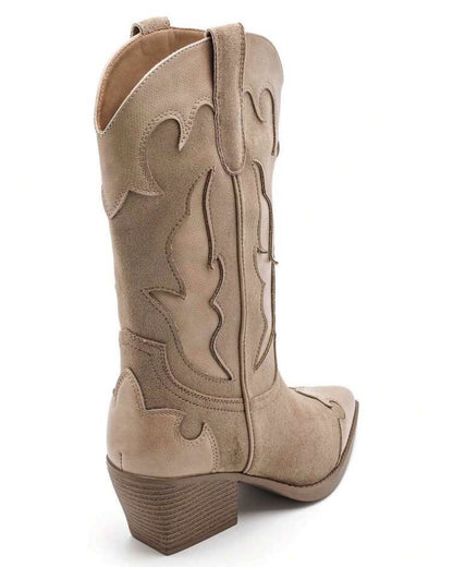 BOTTES WESTERN FEMME EFFET DAIM & CUIR TON SUR TON – TAUPE MISS STERNA