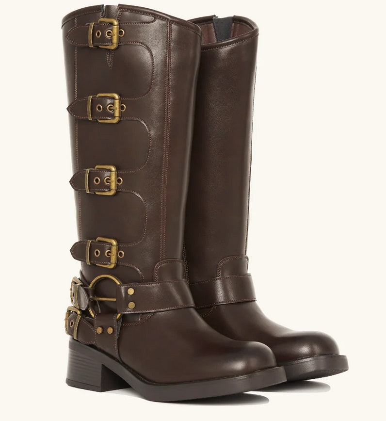 BOTTES BICKER MULTI BOUCLES MISS JENNA CHOCO BROWN