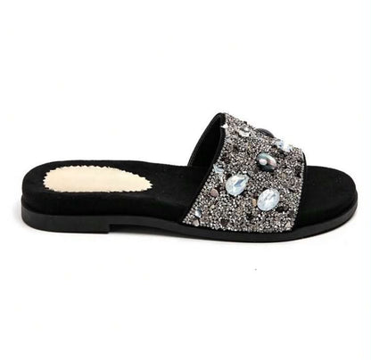 sandales Mules "Nuit Étoilée" – Noir & Bijoux Scintillants