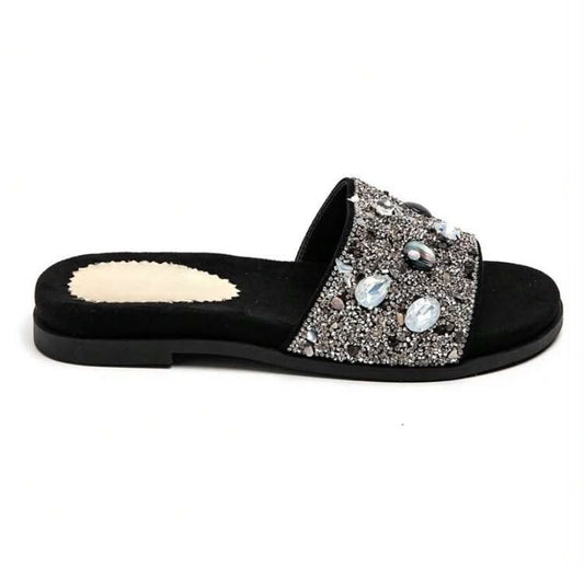 sandales Mules "Nuit Étoilée" – Noir & Bijoux Scintillants