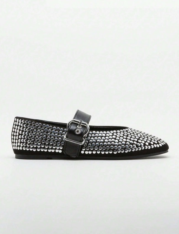 Ballerines cloutées noir et argent