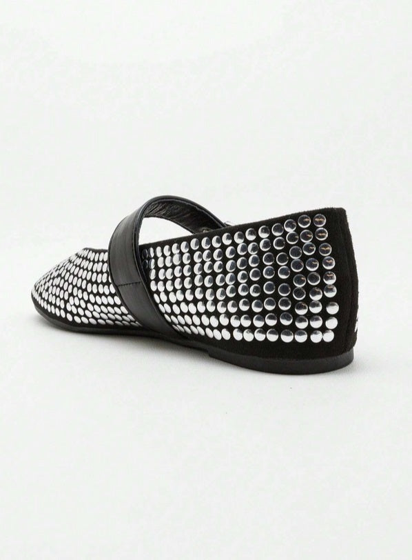 Ballerines cloutées noir et argent