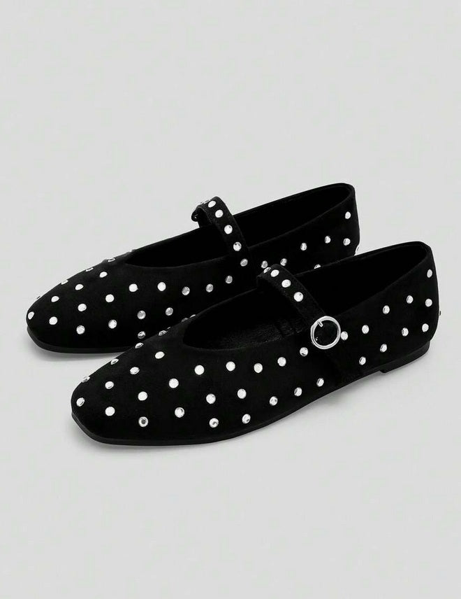 Ballerines cloutées noir et argent