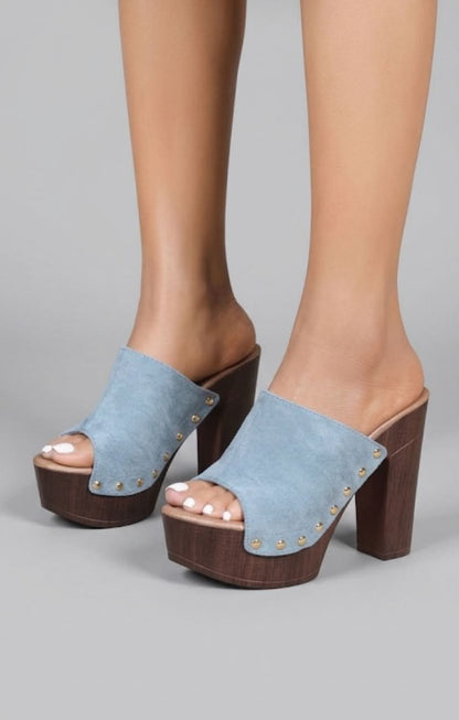 Mules à Plateforme cloutées - Élégance Rétro-Chic Bleu