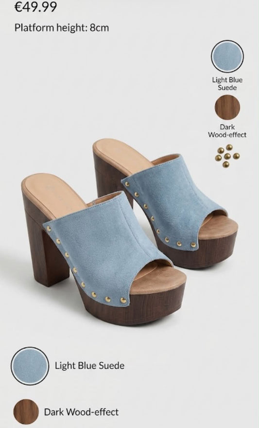 Mules à Plateforme cloutées - Élégance Rétro-Chic Bleu