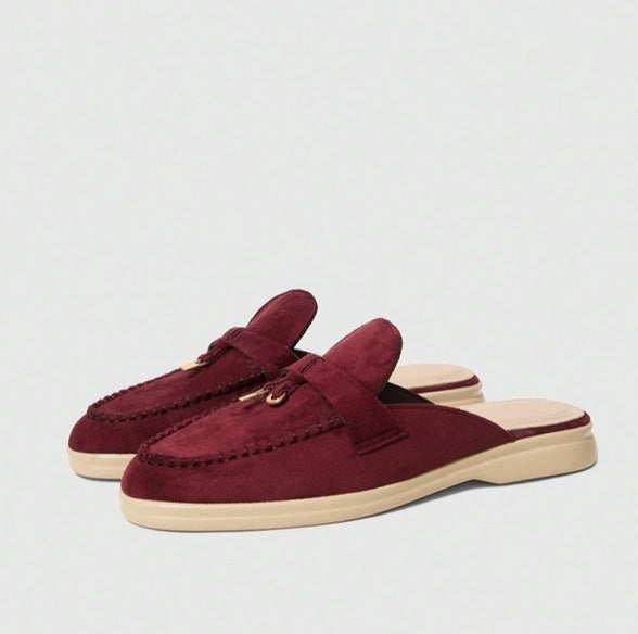 Mules Loafers bordeau à Détails Bijoux