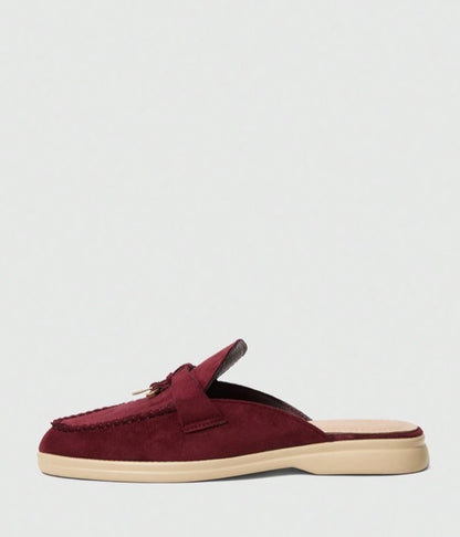 Mules Loafers bordeau à Détails Bijoux