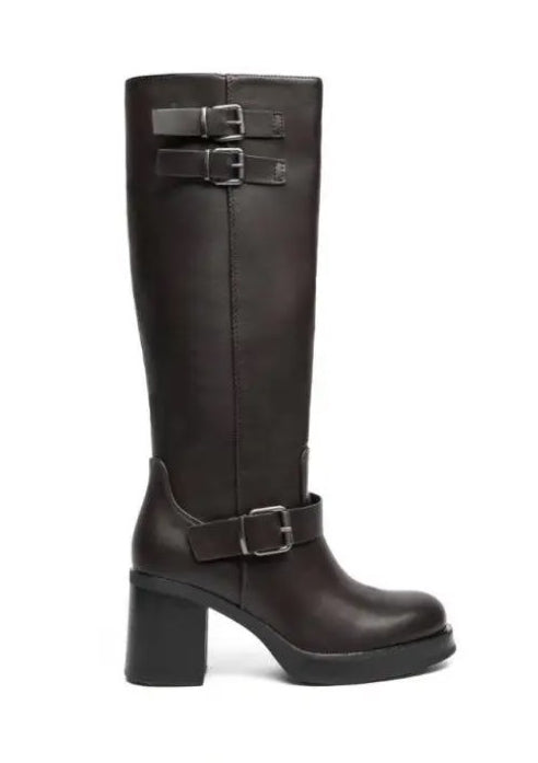 BOTTES AVEC TALONS EPAIS ET BOUCLES DECORATIVES MISS JOYCE MARRON FONCE