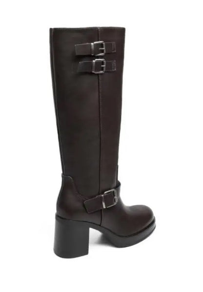 BOTTES AVEC TALONS EPAIS ET BOUCLES DECORATIVES MISS JOYCE MARRON FONCE