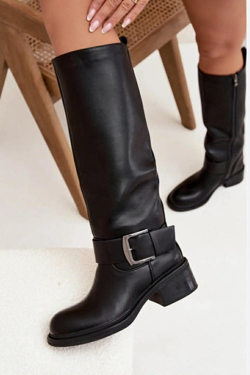 BOTTES CAVALIÈRE FEMME NOIR AVEC BOUCLE ARGENT MISS KAVANAH