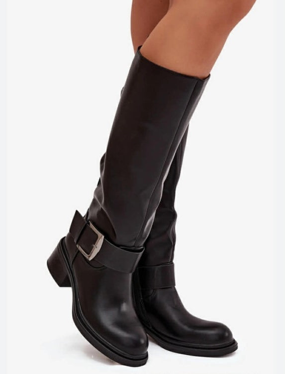 BOTTES CAVALIÈRE FEMME NOIR AVEC BOUCLE ARGENT MISS KAVANAH
