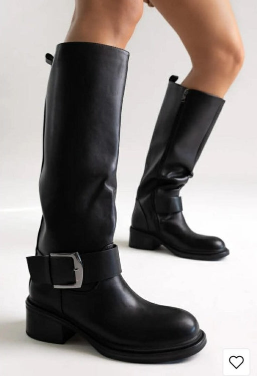 BOTTES CAVALIÈRE FEMME NOIR AVEC BOUCLE ARGENT MISS KAVANAH