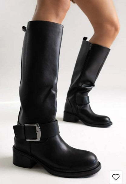BOTTES CAVALIÈRE FEMME NOIR AVEC BOUCLE ARGENT MISS KAVANAH