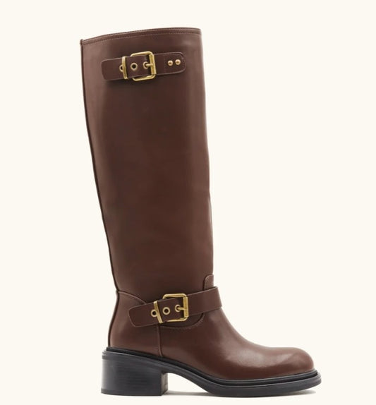 BOTTES CAVALIERES HAUTES MARRON A DOUBLE BOUCLE MISS MIRANDA