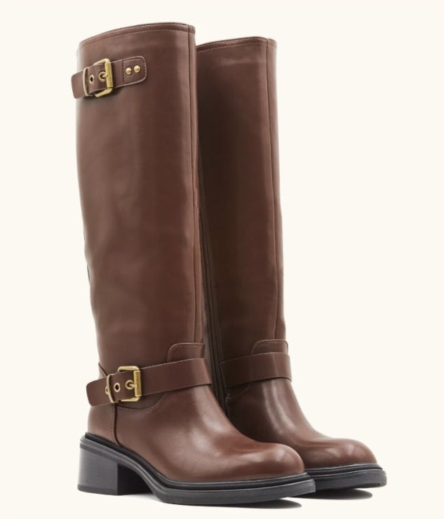 BOTTES CAVALIERES HAUTES MARRON A DOUBLE BOUCLE MISS MIRANDA