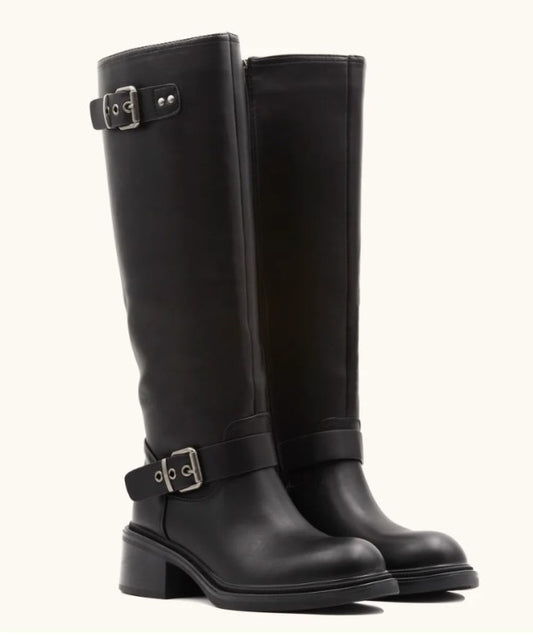 BOTTES CAVALIERES HAUTES NOIR A DOUBLE BOUCLE MISS MIRANDA