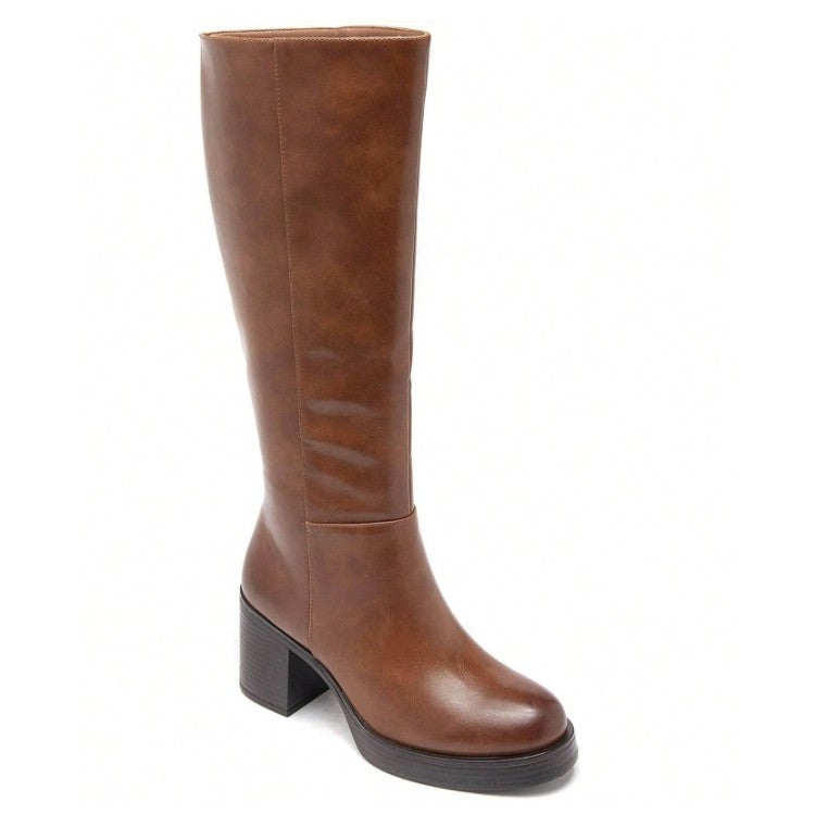 BOTTES HAUTES À TALON CARRÉ MISS KARINE CAMEL