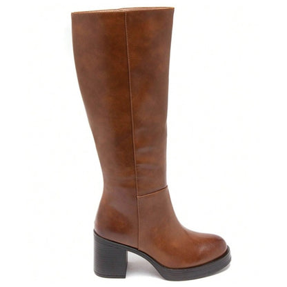BOTTES HAUTES À TALON CARRÉ MISS KARINE CAMEL