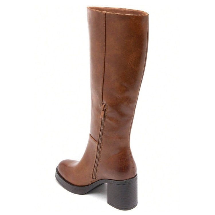 BOTTES HAUTES À TALON CARRÉ MISS KARINE CAMEL