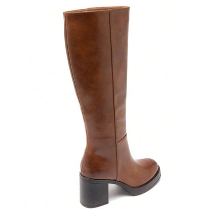BOTTES HAUTES À TALON CARRÉ MISS KARINE CAMEL